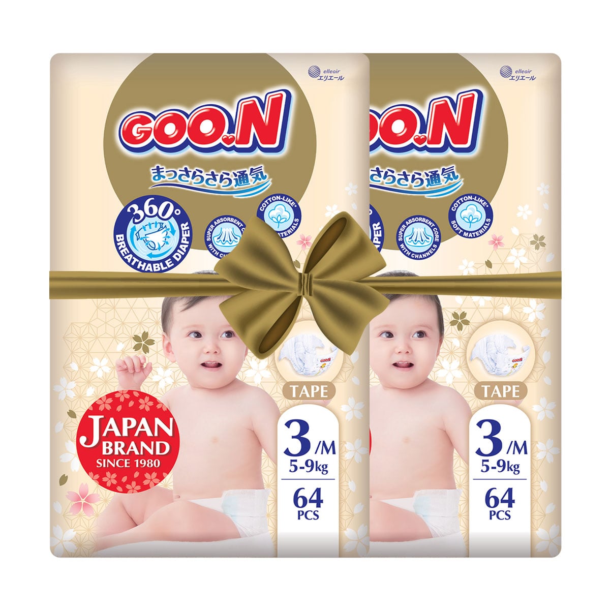 Підгузки Goo.N Premium Soft розмір M (5-9 кг), 2*64 шт
